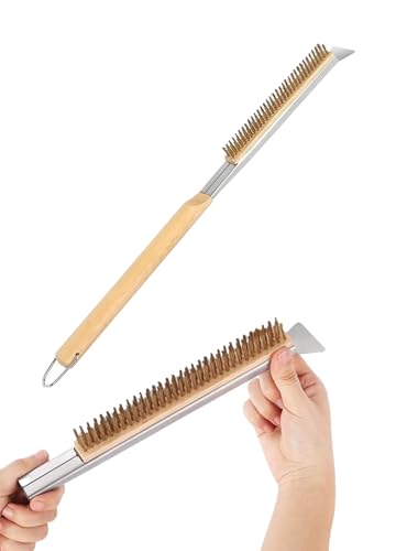 Cepillo para Horno de Pizza, Cepillo para Piedra de Pizza con rascador, Cepillo para Parrilla con Mango de Madera, Accesorios para Pizza, Mango Largo, Cepillo de Limpieza para Horno de Pizza y Piedra