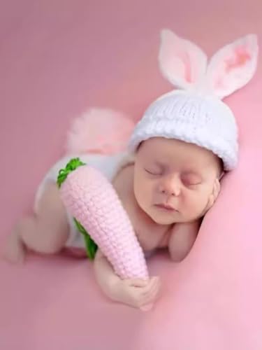 Image of Vedory Newborn Baby Bunny Rabbit Crochet Knitted Photography Props Newborn Baby Outfits Diaper Costume