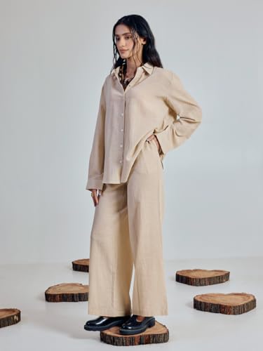 Image of FIORRA Women's Linen-Blend Loose Relaxed Fit Co-Ord Set
