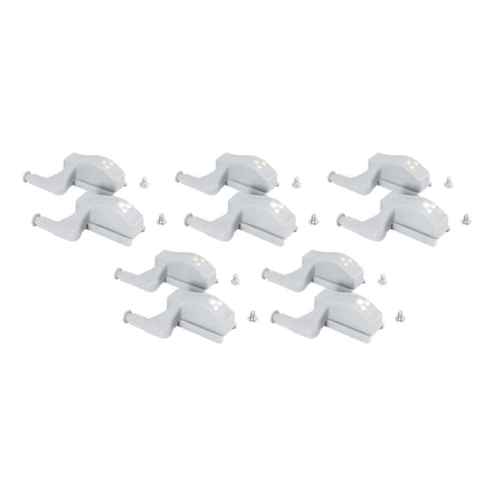 CTRLZS 10 Piece LED Inner Hinge Lamp Wardrobe Hinge Light Under Cabinet Light White ABS Cupboard Sensor Lights for Bedroom Kitchen Closet