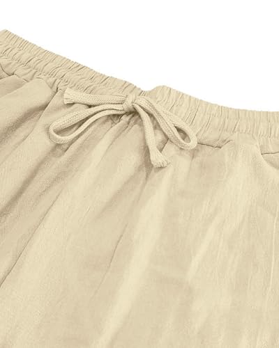 Men's Linen Pants Summer Fall Wide Leg Casual Pant Drawstring Elastic Waist Plain Beach Trousers with Pockets4