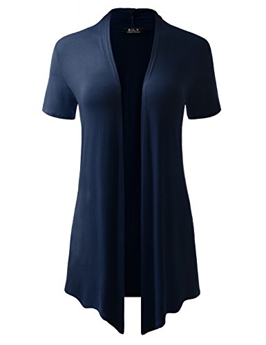 BH B.I.L.Y USA Women's Classic Asymmetrical Front Short-Sleeve Drape Cardigan Navy XXX-Large