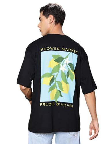 Thomas Scott Men | Graphic | Half Sleeve | Oversized Fit Cut | 100% Cotton | Round Neck | Casual T-Shirt, Black 4, M