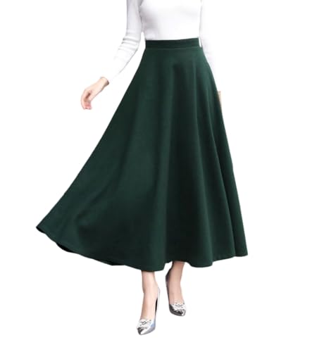Plaid Skirt Women Wool Fall Winter Long A-Line Vintage High Waist Pleated Tartan Swing Skirts