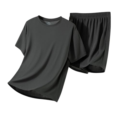 Pajamas Sets 2 Pieces Casual Round Neck Tshirts and Shorts Pants Solid Color Soft Lightweight Sleepwear