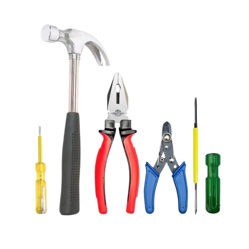 Image of 5-in-1 Hand Tool Kit - Combination Plier, Wire Stripper, Claw Hammer, Line Tester & 2-in-1 Screwdriver Set for Electricians & Home Use