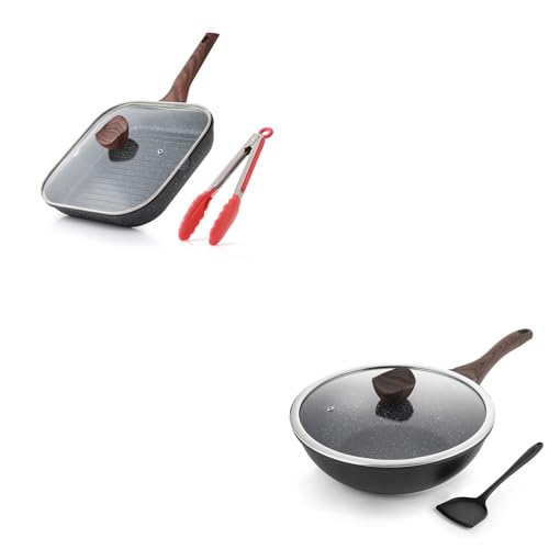 Image of Kordisen Nonstick Wok with Lid, 12 Inch Woks & Stir-fry Pans, Granite Stone Coating for Cooking, Induction Cookware, Compatible with All Stovetops, PFOA Free