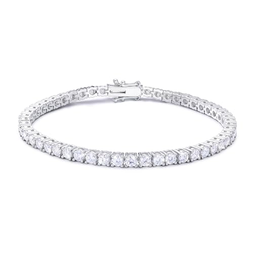 Moissanite Tennis Bracelet 3mm – 925 Sterling Silver, D Color VVS1 Moissanite Stones, Dainty Lobster Clasp Chain for Women, Stackable Gift Jewelry