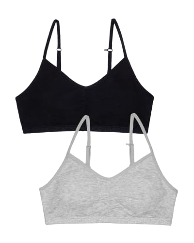 Fruit of the Loom Girls' Bra with Removable Cookies, 2-Pack, Black Hue/Heather Grey, 28 - image 1