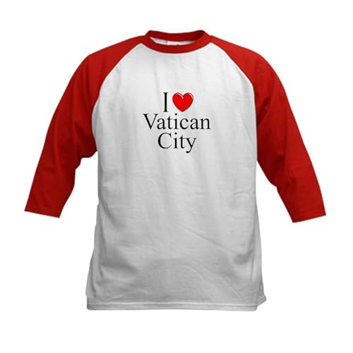 CafePress I Love Vatican City Kids Baseball Jersey Kids Cotton Baseball Jersey, 3/4 Raglan Sleeve Shirt Red/White