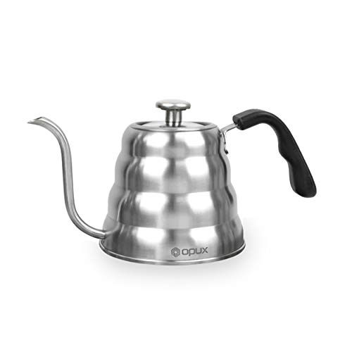 OPUX Gooseneck Pour Over Coffee Kettle with Thermometer | Stainless Steel Stovetop Hand Drip Kettle for Home Coffee Brewing, Tea, Barista | 40 fl oz (Stainless Steel, Glass Top)