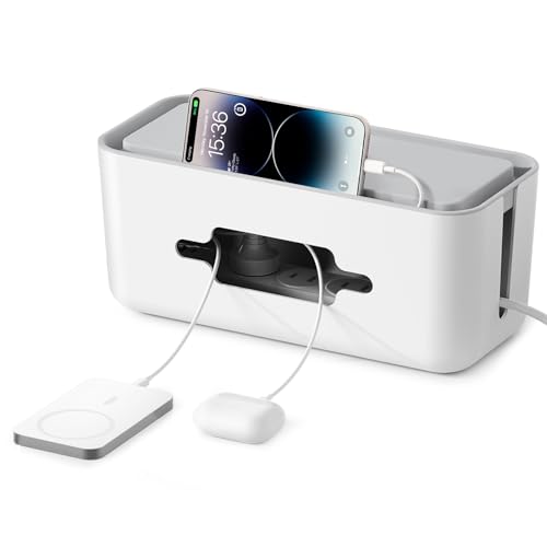 ORICO ケーブルボックス 電源タップ 配線隠し 白 幅31×奥行13.8×高さ13cm コード隠し ケーブル 収納 コンセントボックス デスク 配線 整理 ルーター収納 いたずら防止 蓋つき 防塵 スマホスタンド インテリア おしゃれ 寝室 リビング オフィス