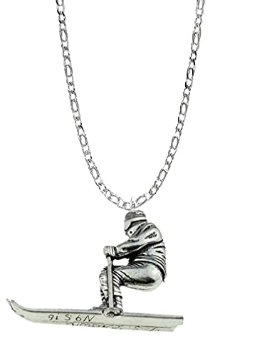 Pendentif skieur en argent 925 fait main Prideindetails avec sa chaîne de 40,6 cm