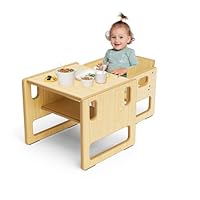 Brolteja Children's feeding table and chair set, Montessori wooden children's table, game table with storage space, suitable for children to read, play and eat