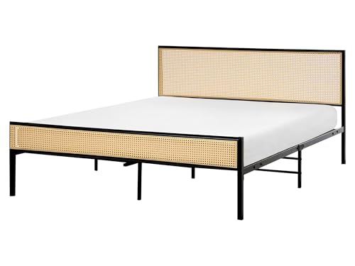 Beliani Metallbett schwarz 160x200 cm Wiener-Geflecht Kopfteil u....