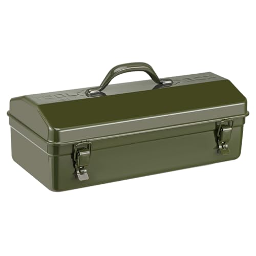 Portable Tool Box Green Hand Carry Tool Cases for Tools Storage, Thicken Metal Tool Organizer with Handle and Lock Hole, for Garage and Household(Size:43.4x21x18cm)