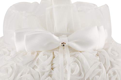 He Andi Bowknot Silk Cloth Wedding Ceremony Party Rose Flower Girl Basket (White) (White, 5 Inches) #TOP2