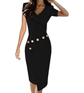 Lrady Women's Deep V Neck Casual Work Bodycon Cocktail Party Pencil Midi Dress