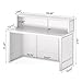 LITTLE TREE 57-Inch Reception Desk with Counter, Boho Style Front Desk, Modern Checkout Counter, Receptionist Desk for Retail, Lobby, Salon, Office, White