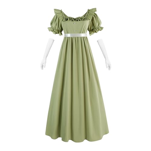 Robe de bal victorienne robe longue de style empire verte de régence pour femme