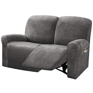 ULTICOR Reclining Love Seat Slipcover 48 65 L 6 Piece Velvet Stretch Loveseat Reclining Sofa Covers 2 seat Love seat Recliner Cover Thick Soft Washable Dark Grey