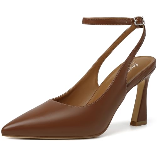 Image of Susanny Womens Slingback Closed Toe Ankle Strap High Heels Pointed Toe Pumps Comfortable Stiletto Sexy Buckle Strappy Dressy Shoes for Wedding Bridal Party Work