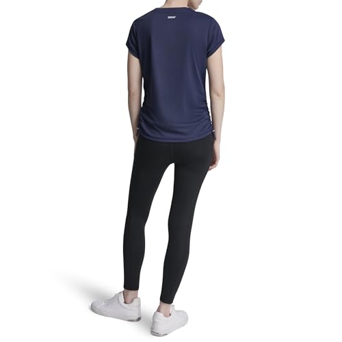 Image of DKNY Women's Short Sleeve V-Neck Tech Ruched Side Seam Active T-Shirt