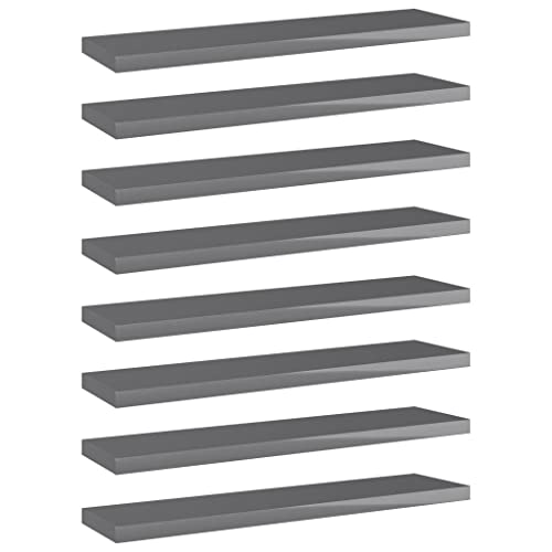 SKM Bookshelf Boards 8 pcs High Gloss Gray 15.7\"x3.9\"x0.6\" Engineered Wood-51371026