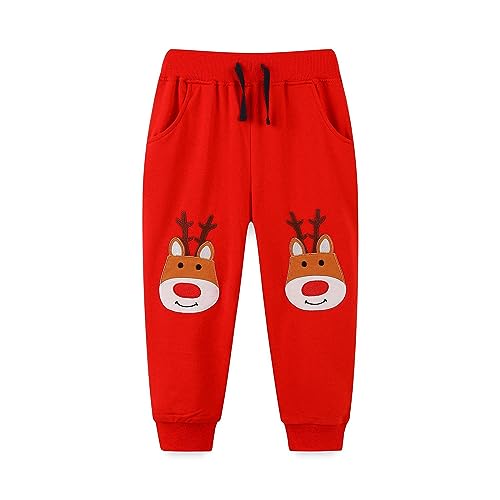 Image of Mud Kingdom Little Boys Girls Christmas Sweatpants Elastic Waist Joggers Embroidered Pattern Sweat Pants with Pockets