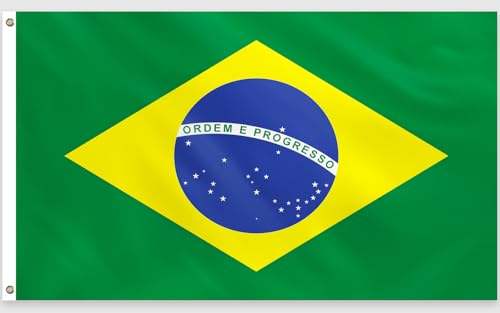 PartyYaa Bandera de Brasil, 150 x 90 cm, impresión a una cara con 2 ojales de latón, resistente al agua, pancartas brasileñas para fiestas nacionales, Copa del Mundo, Calles, Jardín, Bar Fiesta