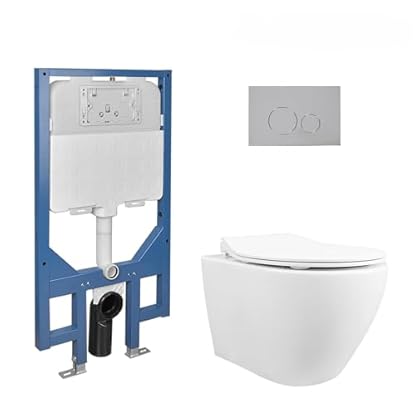 DeerValley Hänge WC Spülrandlos Toilette Schwarzes WC Set mit Vorwandelement Geräuscharm, WC Sitz mit Absenkautomatik, Glatte Keramikoberfläche