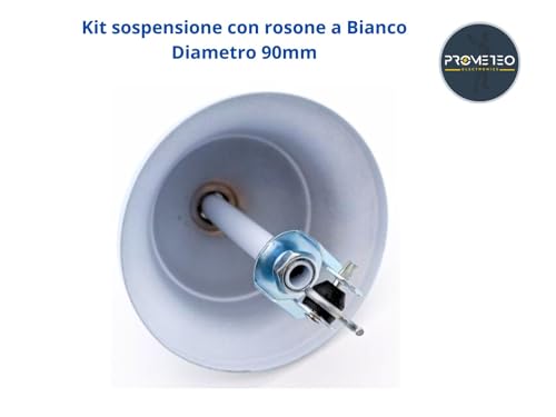 prometeo electronics Aufhängungsset mit klassischer Rosette, Durchmesser 90 mm, mit Haken und Spitze (weiß)
