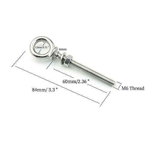 Image of 316 Stainless Steel Eye Bolt, Heavy Duty Shoulder Eyebolts Screws with Washer and Nuts (M6, 10PCS)