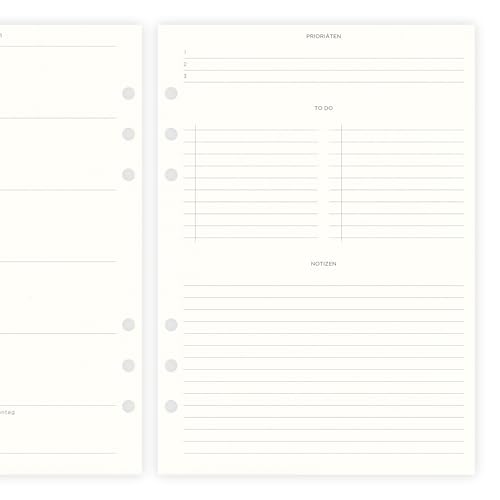Kalendereinlagen 2026 | 1Woche2Seiten | DIN A5, 120g Naturweiß-Papier | für Ringbuch Organizer | Design Focus