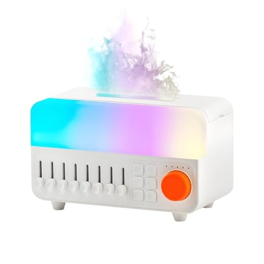 QUMOX A14 Umidificatore con Rumore Bianco, Effetto Fiamma, Speaker Bluetooth e Serbatoio 150ml – Nebulizzazione Ultrasonica, Luce RGB Respirante, Timer 5 Ore, per Camera da Letto e Ufficio Bianco