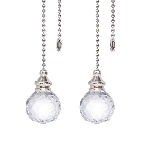 Image of Clear Crystal Prism Ball 30mm 2 Pieces Dazzling Crystal Ceiling Fan Pull Chain Pull Chain Extension with Connector for Ceiling Light Fan