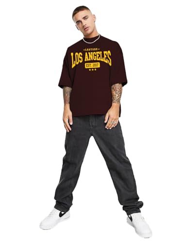 Image of LEOTUDE Men Los Angeles Brown Oversized T-Shirt Material Cotton Blend