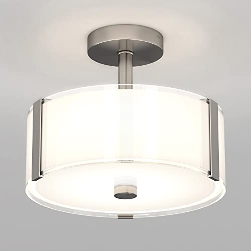 Artika Subway Modern Flush Mount Ceiling Light Fixture, Brushed Nickel Finish Base With Silk Screen Glass Shade Ideal For Bedroom, Hallway, Kitchen, 810 Lumens 3000 Kelvin Made Of Steel, Bulb Included #TOP1