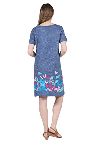 Image of LA CERA Women's Casual Cotton Knit Summer Dress, A-Line Hem, Scoop Neckline, Short Sleeves with Side Pockets Blue
