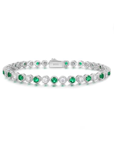 D カラー VVS1 クラリティ モアッサナイトと本物のサファイア/エメラルド/ルビー テニスブレスレット 女性用 2.22ct-10.45ct、ソリッド925スターリングシルバー、記念日ウェディングバレンタインジュエリー、長さ5.9~7.5インチ(15~