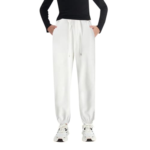 Generic Boys Girls Active Pants Jogger Sweatpants with Pockets Warm Kids Trousers Casual Solid Pants Baby Leggings Boys White, 10-12 Years