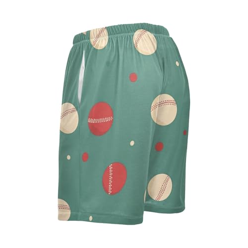 Men's Short Pajama Bottoms Cricket Ball Sport Green Home Casual Sleep Pants2