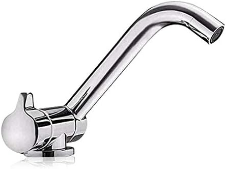 Compact Folding Faucet for RV Caravan Camper, Kitchen Solid Matel 360 Rotation Faucet w/Hoses, Cold Hot Water Mixer Faucet, Copper Silver Tap