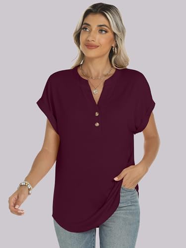 Image of ANRABESS Womens Short Sleeve Henley Tops V Neck Dressy Casual Blouses Summer Trendy Tee Shirts 2026 Vacation Fashion Clothes