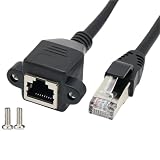 CLXDKLKEQ 5pcs Right Angle RJ45 Male to Female Screw Panel Mount Cat5E 6 Ethernet LAN Network Extension Cable Screw Panel Mount Ethernet(Category 6 Gigabit T,0.6 Meters)