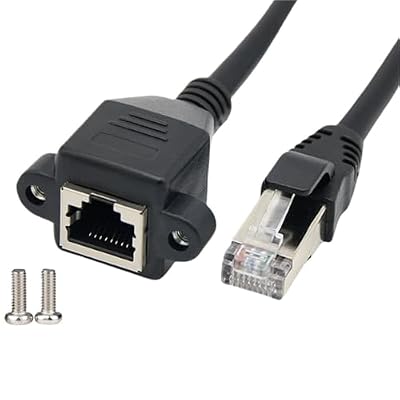 CLXDKLKEQ 5pcs Right Angle RJ45 Male to Female Screw Panel Mount Cat5E 6 Ethernet LAN Network Extension Cable Screw Panel Mount Ethernet(Category 6 Gigabit T,0.6 Meters)
