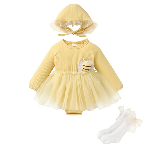 YOUNGER TREE Newborn Baby Girl Romper Dress Outfits Long Sleeve Floral Tutu Bodysuit with Leggings Hat Infant Fall Clothes