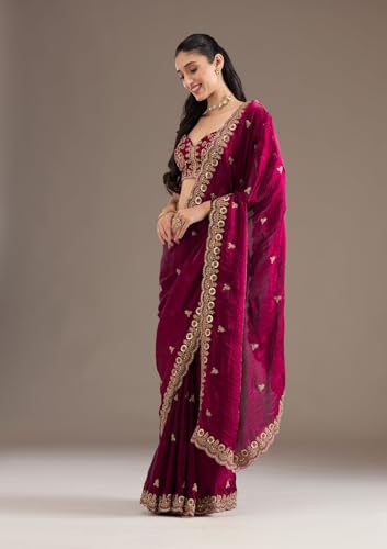 Image of Premium Butti work Saree with Heavy Embroidery & Sequin Work | Wedding Party Festive Designer Saree with Unstitched Embroidered Blouse Piece for Women