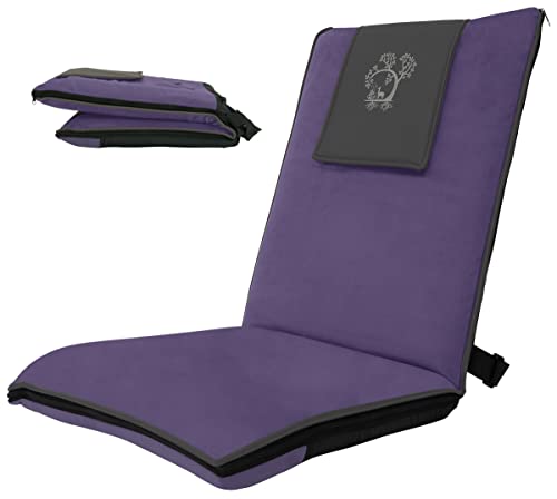 Monk & Llama Folding Floor Chair for Meditation—Padded Vegan Leather Chair with Reclining Backrest (Lavender/Grey)