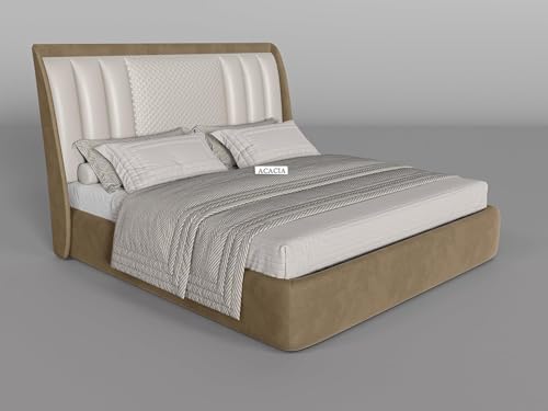 Image of Modern Upholstered Queen Size Bed with Box Storage for Bedroom | Wooden Double Bed with Storage | Platform Cot with Upholstery Premium Fabric | 6.5 x 5 Ft, Sheesham Wood (Brown Color)